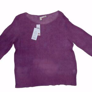 Eileen Fisher Purple Linen Sweater XL NWT Open Knit